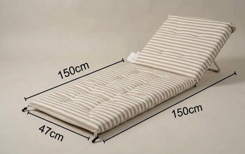 Chaise de plage longue rembourrée Modèle à dossier réglable — rayures beige & blanc
